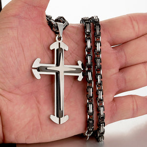 3 Layers Stainless Steel Cross Pendant Necklace