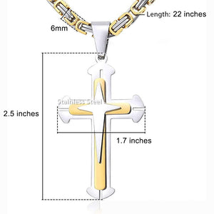 3 Layers Stainless Steel Cross Pendant Necklace