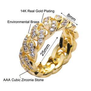 8mm Full Ice Out Cubic Zirconia Fashion Cuban Link Ring