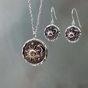 Retro Sun And Moon Necklace Earrings