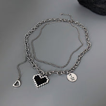 Load image into Gallery viewer, Black Mosaic Heart Double Necklace