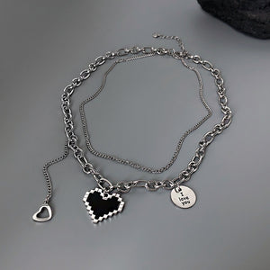 Black Mosaic Heart Double Necklace