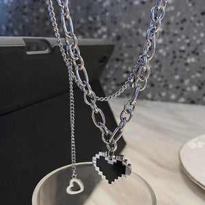 Black Mosaic Heart Double Necklace