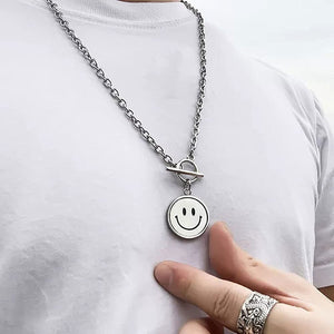 Stainless Steel Round Flip Smile Pendant