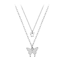 Load image into Gallery viewer, Sterling Silver Double Layer Butterfly Pendant Womens Necklace