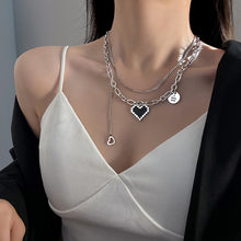 Load image into Gallery viewer, Black Mosaic Heart Double Necklace