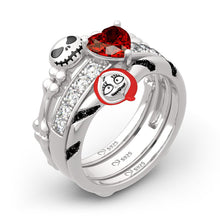 Load image into Gallery viewer, Halloween &quot;Skull Couple&quot; Heart Cut Ring Set