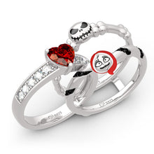 Load image into Gallery viewer, Halloween &quot;Skull Couple&quot; Heart Cut Ring Set