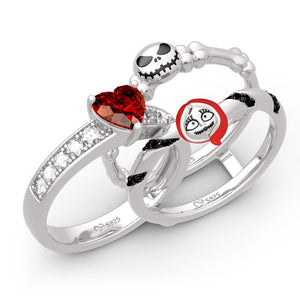 Halloween "Skull Couple" Heart Cut Ring Set