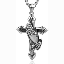 Load image into Gallery viewer, Vintage Praying Hands Cross Pendant Necklace