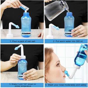 Sinus Rinse Nasal Wash Bottle BPA Free(300ml with 10 Wash Salt Packets)