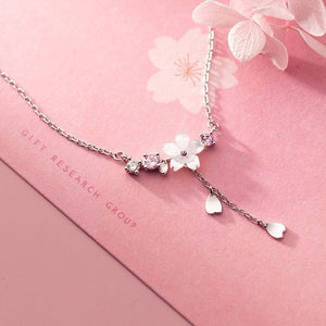 Cute Crystal Cherry Blossom Necklace For Women And Girls