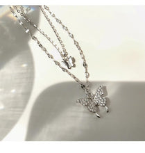 Load image into Gallery viewer, Sterling Silver Double Layer Butterfly Pendant Womens Necklace