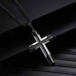 Men's Simple Stainless Steel Double Color Cross Necklace