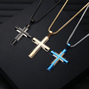 Men's Simple Stainless Steel Double Color Cross Necklace