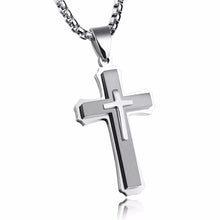 Load image into Gallery viewer, Stainless Steel Three-Layer 22 Inches Cross Necklace