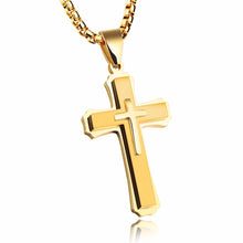 Load image into Gallery viewer, Stainless Steel Three-Layer 22 Inches Cross Necklace