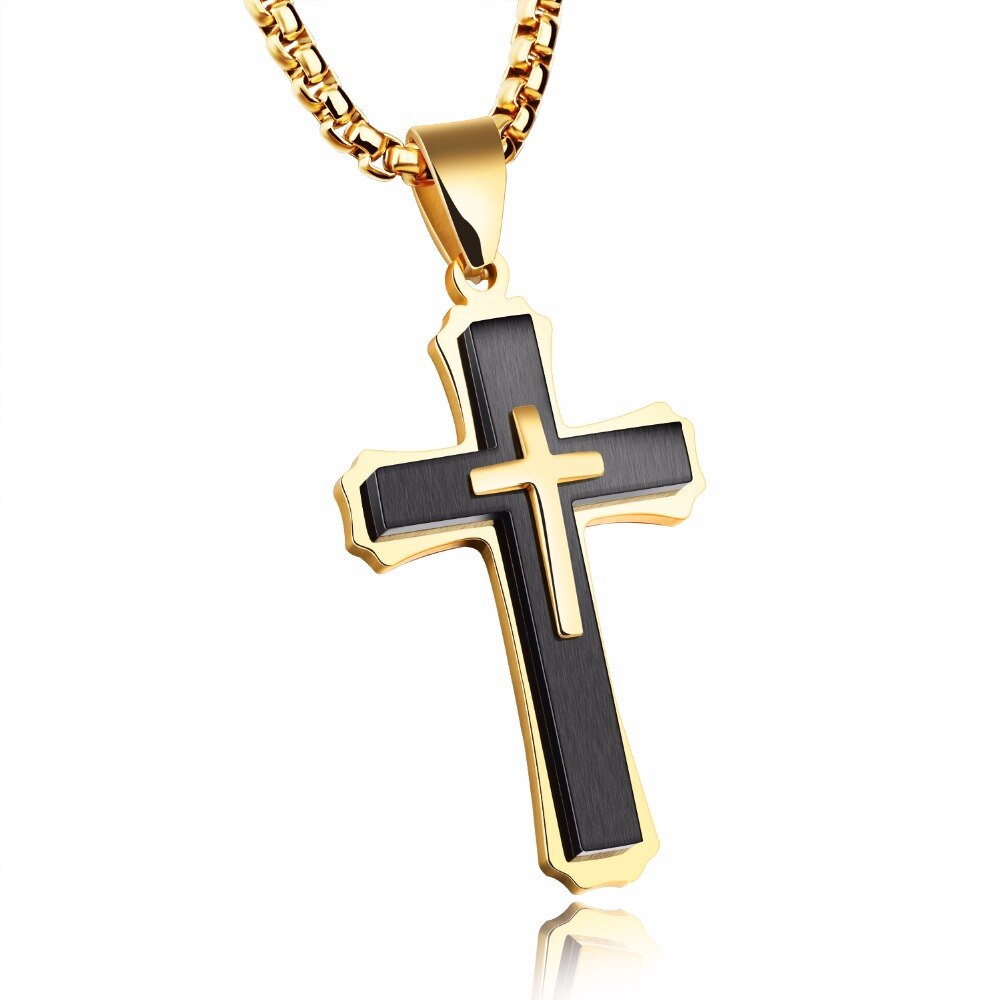 Stainless Steel Three-Layer 22 Inches Cross Necklace