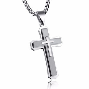 Stainless Steel Three-Layer 22 Inches Cross Necklace