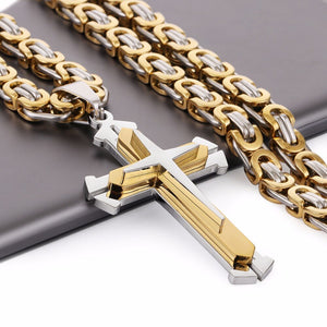 3 Layers Stainless Steel Cross Pendant Necklace