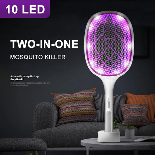 2-in-1 USB Rechargeable 10 LED Mosquito killer lamp + Mosquito swatter