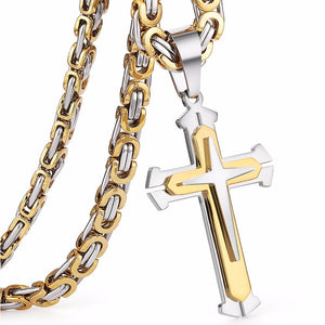 3 Layers Stainless Steel Cross Pendant Necklace