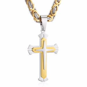 3 Layers Stainless Steel Cross Pendant Necklace