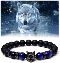 Load image into Gallery viewer, Men&#39;s Wolf Head Tiger&#39;s Eye Bracelet