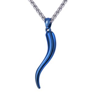 Stainless Steel Cornicello Italian Horn Amulet Pendant Necklace