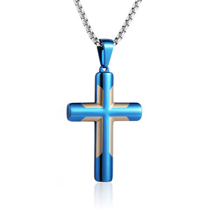 Men's Simple Stainless Steel Double Color Cross Necklace