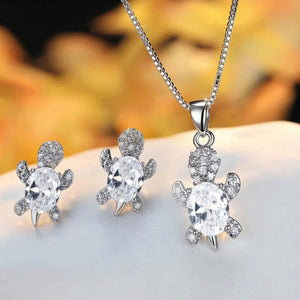 【Free Shipping】Cute Tortoise Crystal Zircon Necklace And Earrings For Women And Girls