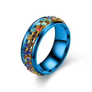 8MM Stainless Steel Colorful Rhinestone Rotating Ring