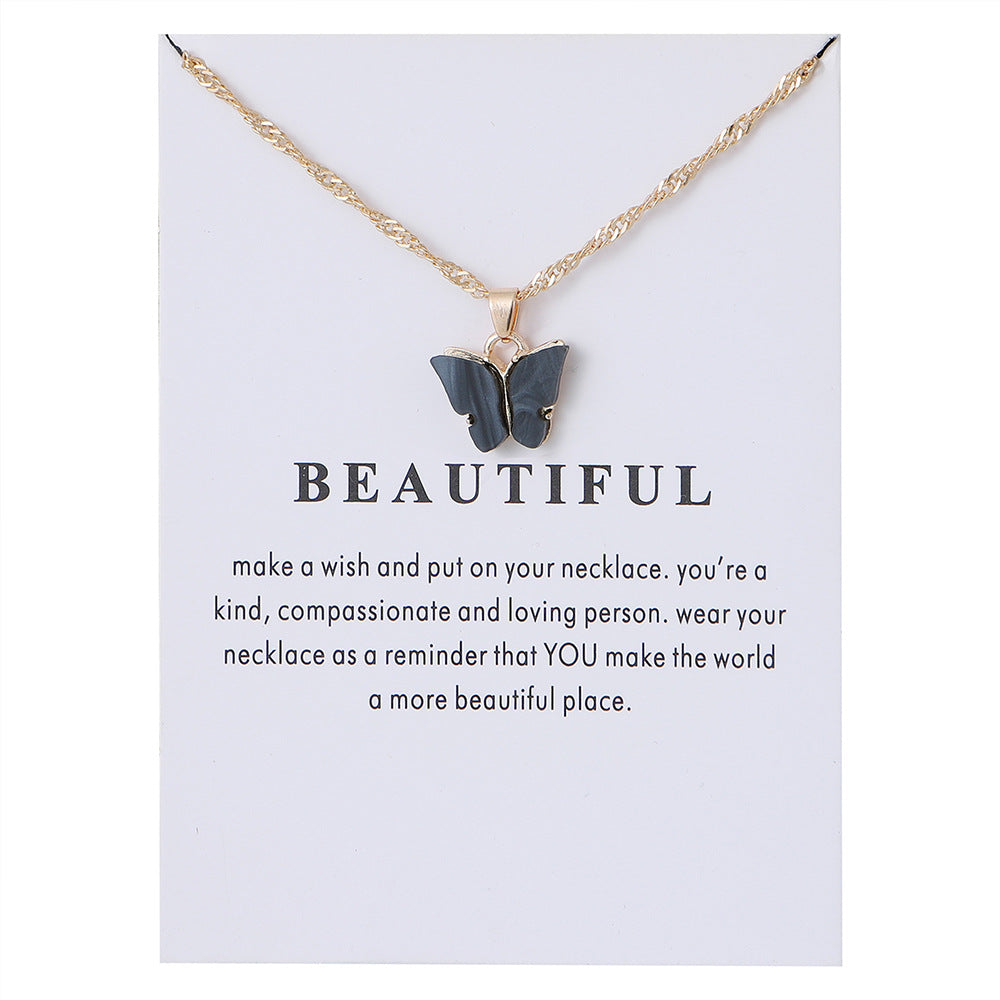 Women's Acrylic Color Butterfly Pendant Necklace