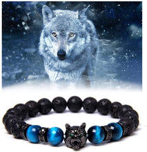 Load image into Gallery viewer, Men&#39;s Wolf Head Tiger&#39;s Eye Bracelet