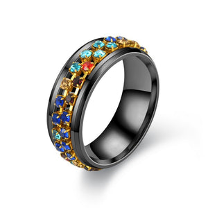 8MM Stainless Steel Colorful Rhinestone Rotating Ring