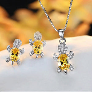 【Free Shipping】Cute Tortoise Crystal Zircon Necklace And Earrings For Women And Girls