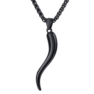 Stainless Steel Cornicello Italian Horn Amulet Pendant Necklace