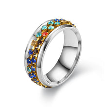 Load image into Gallery viewer, 8MM Stainless Steel Colorful Rhinestone Rotating Ring