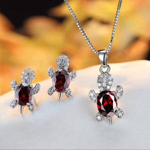 【Free Shipping】Cute Tortoise Crystal Zircon Necklace And Earrings For Women And Girls