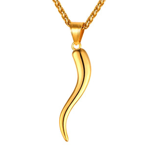 Stainless Steel Cornicello Italian Horn Amulet Pendant Necklace