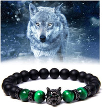 Load image into Gallery viewer, Men&#39;s Wolf Head Tiger&#39;s Eye Bracelet