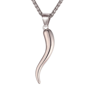 Stainless Steel Cornicello Italian Horn Amulet Pendant Necklace