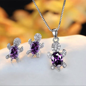 【Free Shipping】Cute Tortoise Crystal Zircon Necklace And Earrings For Women And Girls