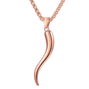 Stainless Steel Cornicello Italian Horn Amulet Pendant Necklace