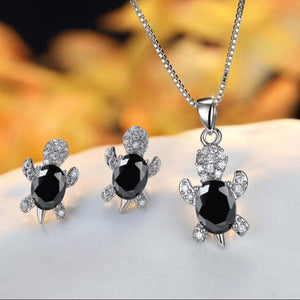 【Free Shipping】Cute Tortoise Crystal Zircon Necklace And Earrings For Women And Girls