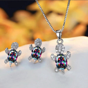 【Free Shipping】Cute Tortoise Crystal Zircon Necklace And Earrings For Women And Girls