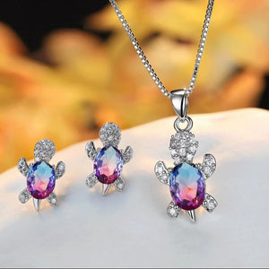 【Free Shipping】Cute Tortoise Crystal Zircon Necklace And Earrings For Women And Girls