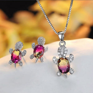 【Free Shipping】Cute Tortoise Crystal Zircon Necklace And Earrings For Women And Girls