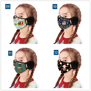 Children's Winter Warm Ears Christmas Print Masks