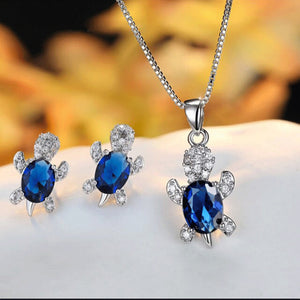 【Free Shipping】Cute Tortoise Crystal Zircon Necklace And Earrings For Women And Girls